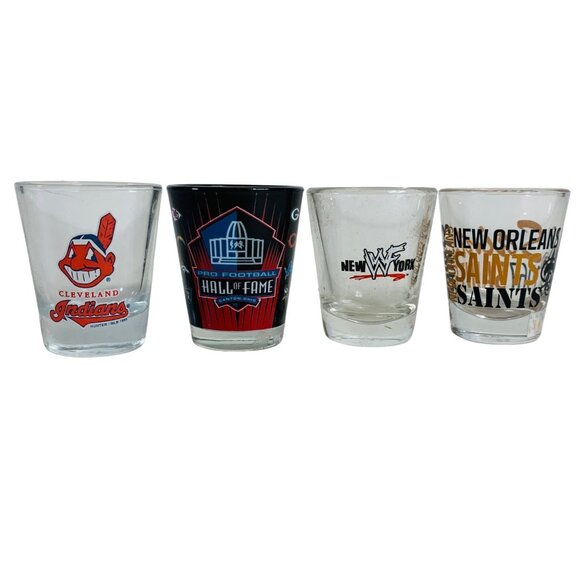 Sports Spot Glasses Set of 4 Cleveland Indians Pro Football WWF Saints Man Cave - Picture 1 of 6